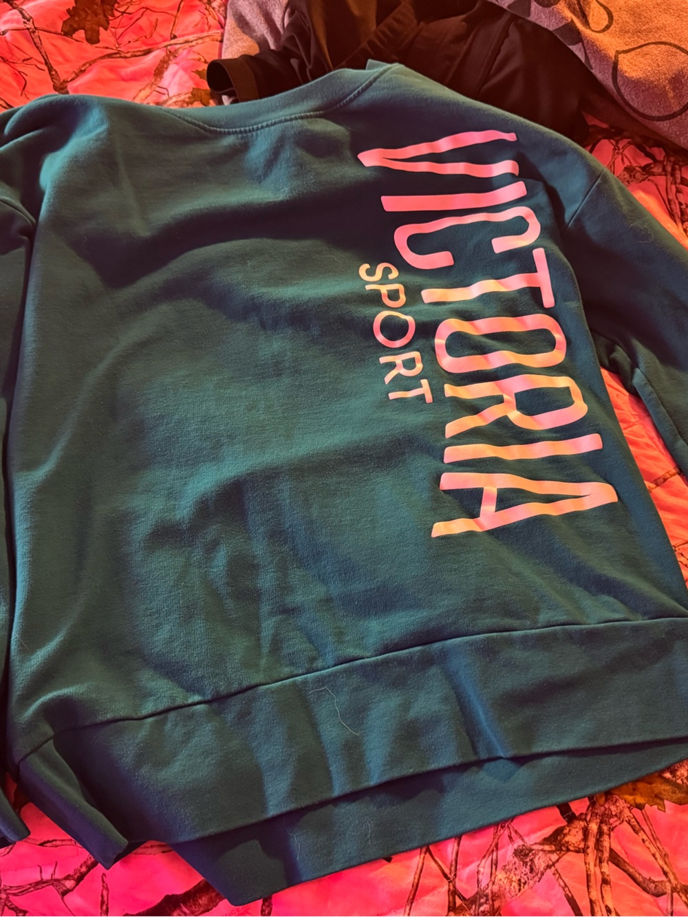 Victoria's Secret Teal Crewneck with Pink and White Logo